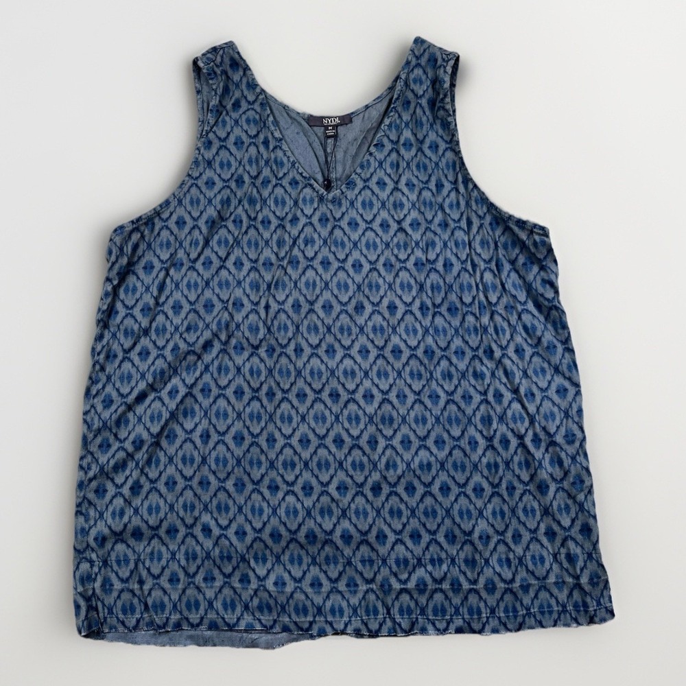 NYDJ Tank Top Women's Size Medium Blue Sleeveless Blouse Linen Blend NWT